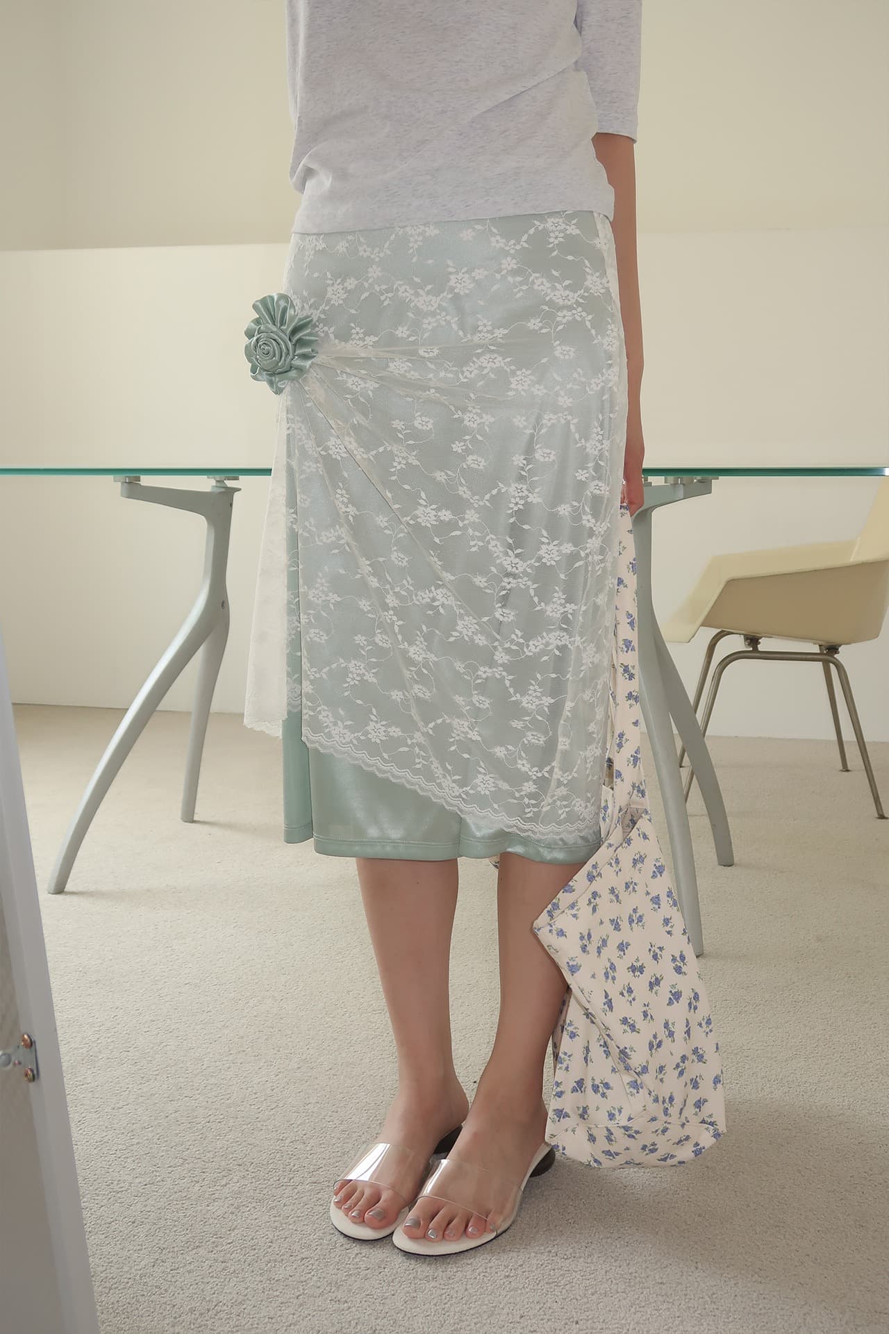 LACE LAYERED MIDI SKIRT_IVORY