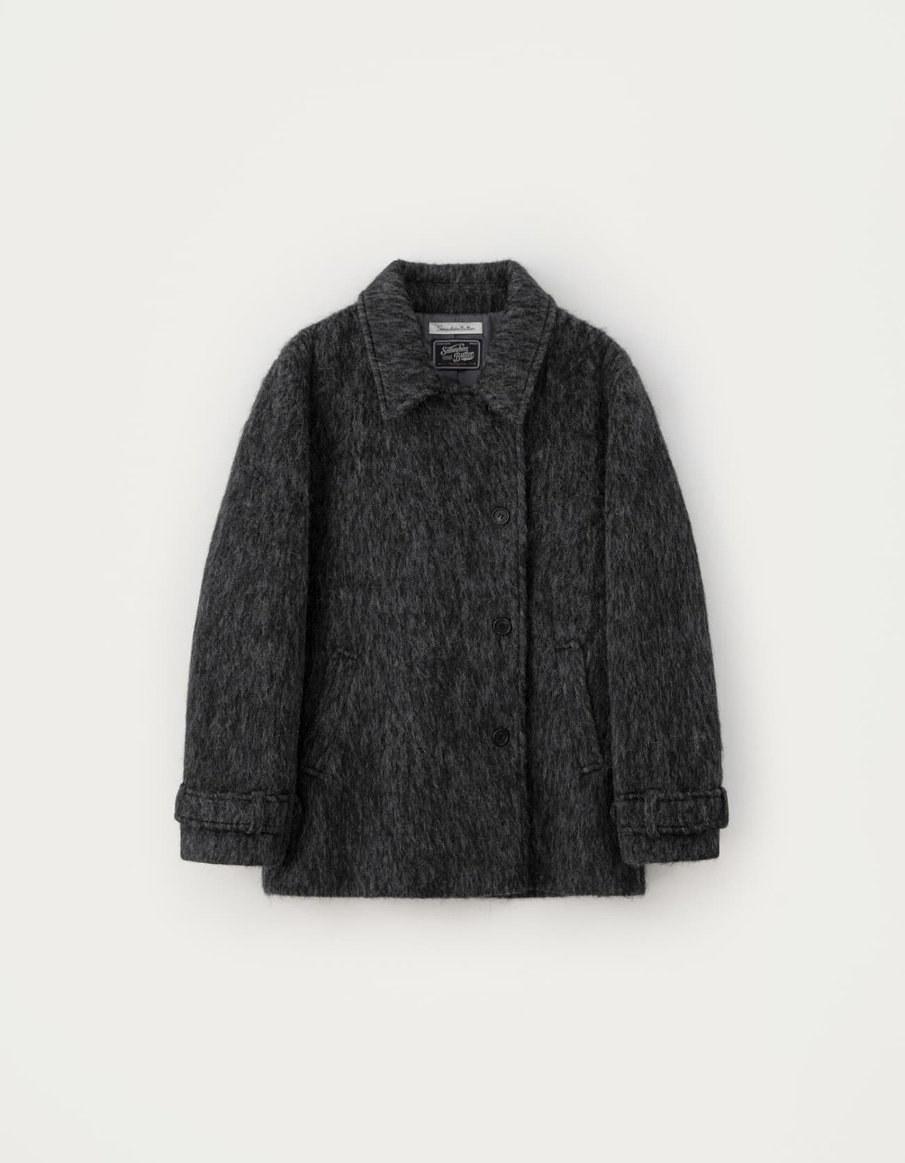 Hairy Wool Half Coat - Charcoal