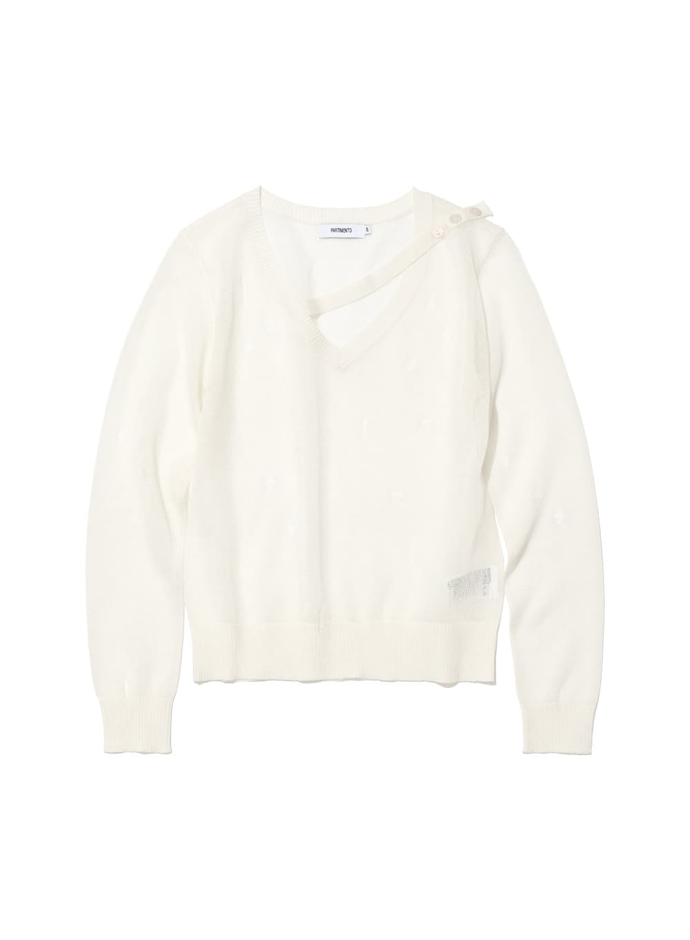 SHEER DISTRESSED V-NECK KNIT TOP_IVORY