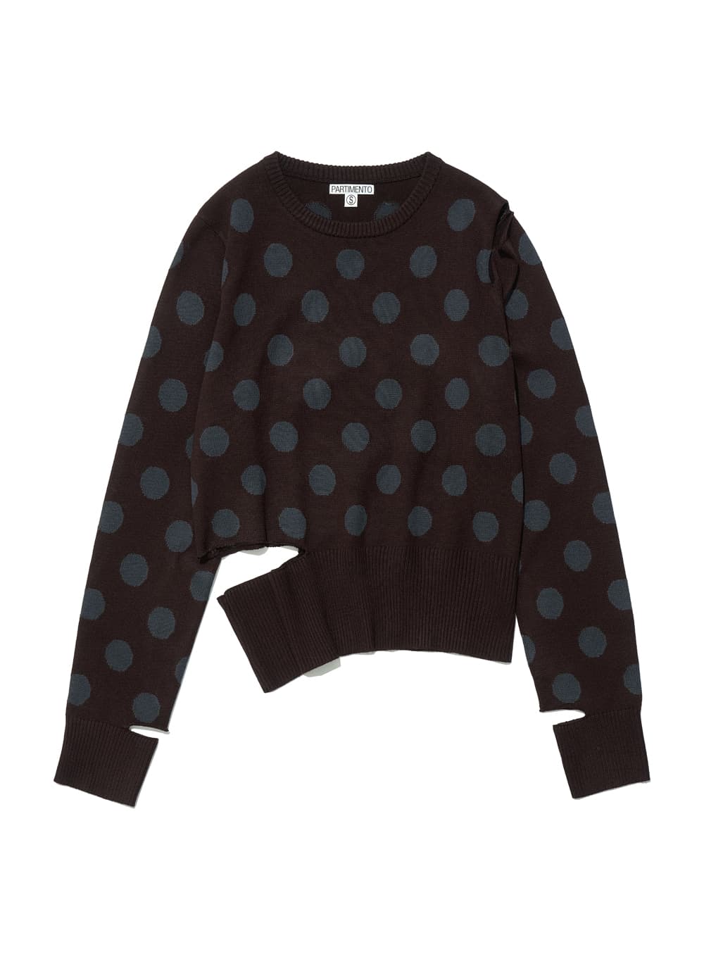 CUT-OUT POLKA DOT JACQUARD KNIT CREWNECK_BROWN
