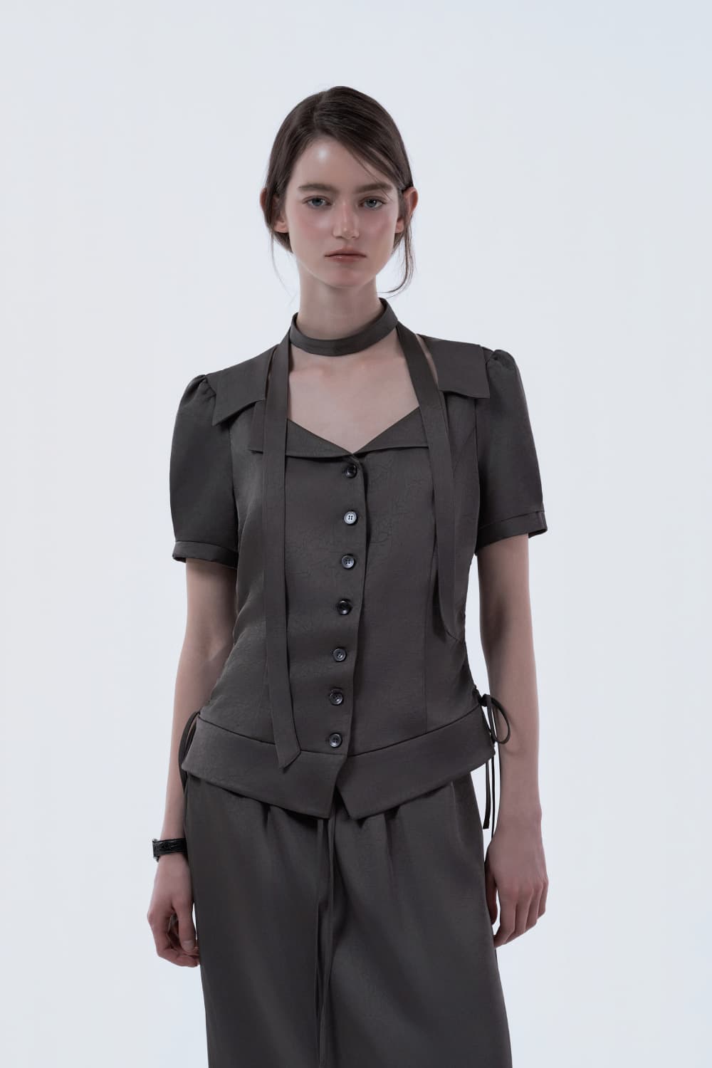 Sandy Satin Blouse - Brown