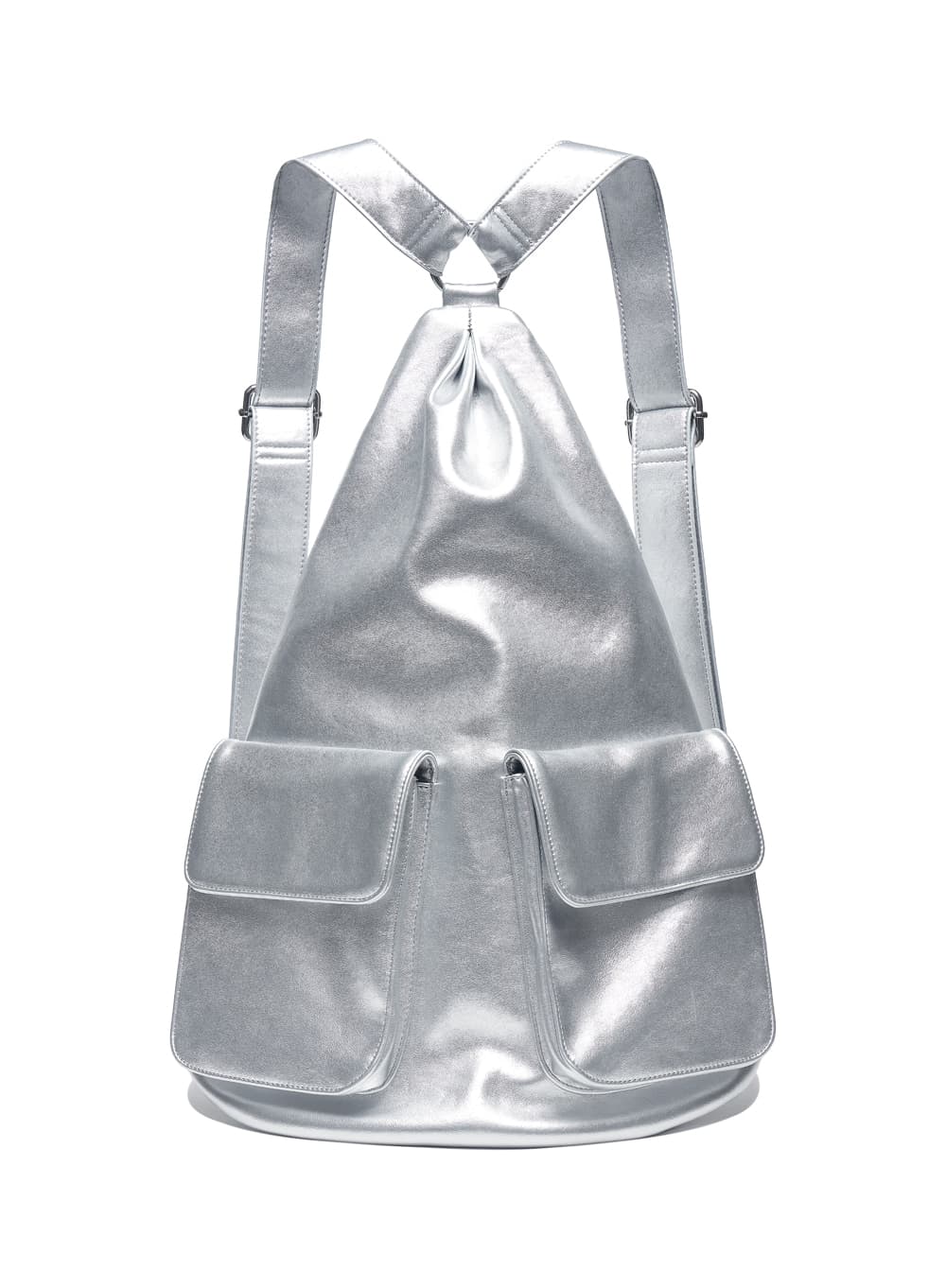 MULTIWAY POCKET FAUX LEATHER BACKPACK_SILVER