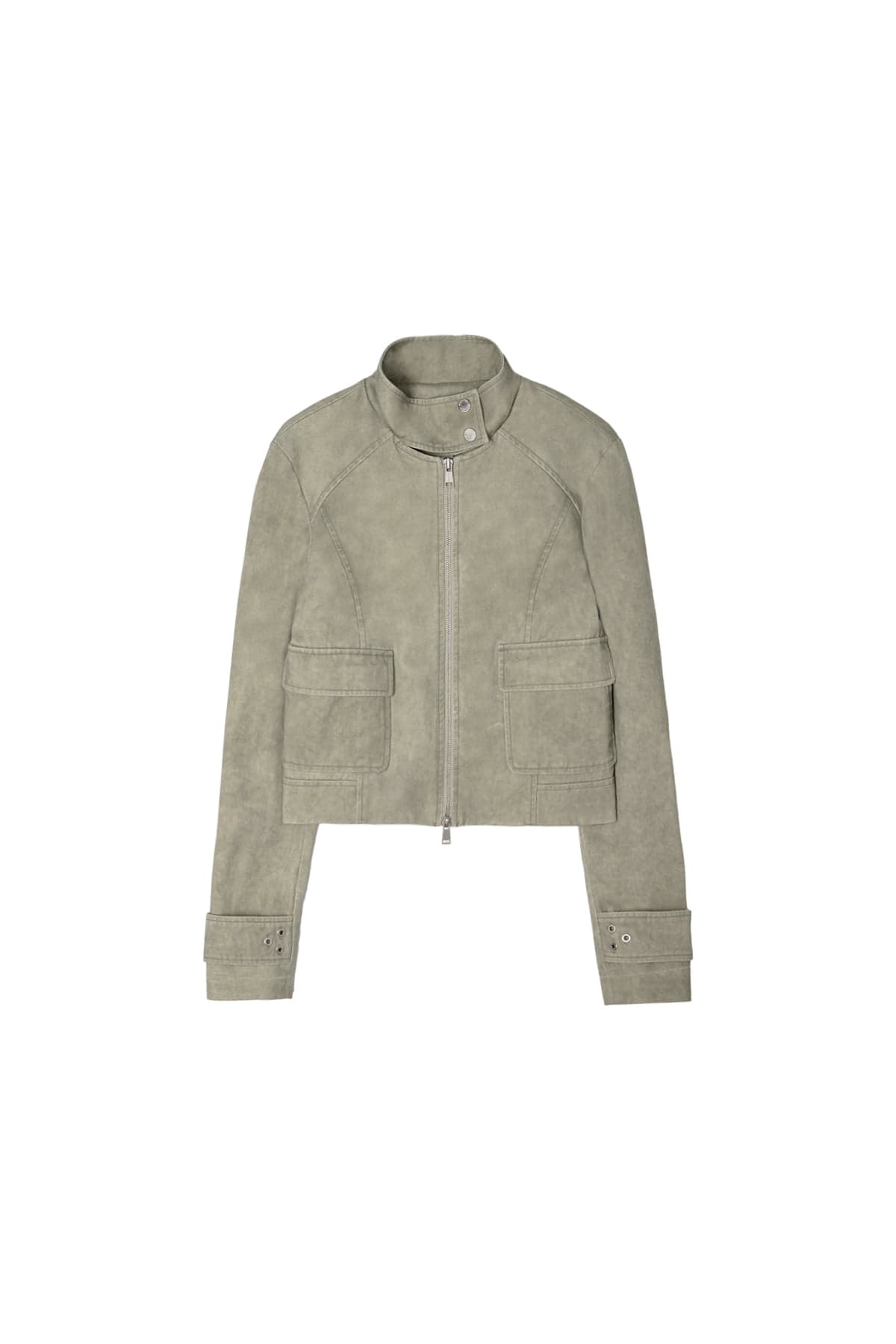 WASHED SLIM BIKER JUMPER IN LIGHT KHAKI