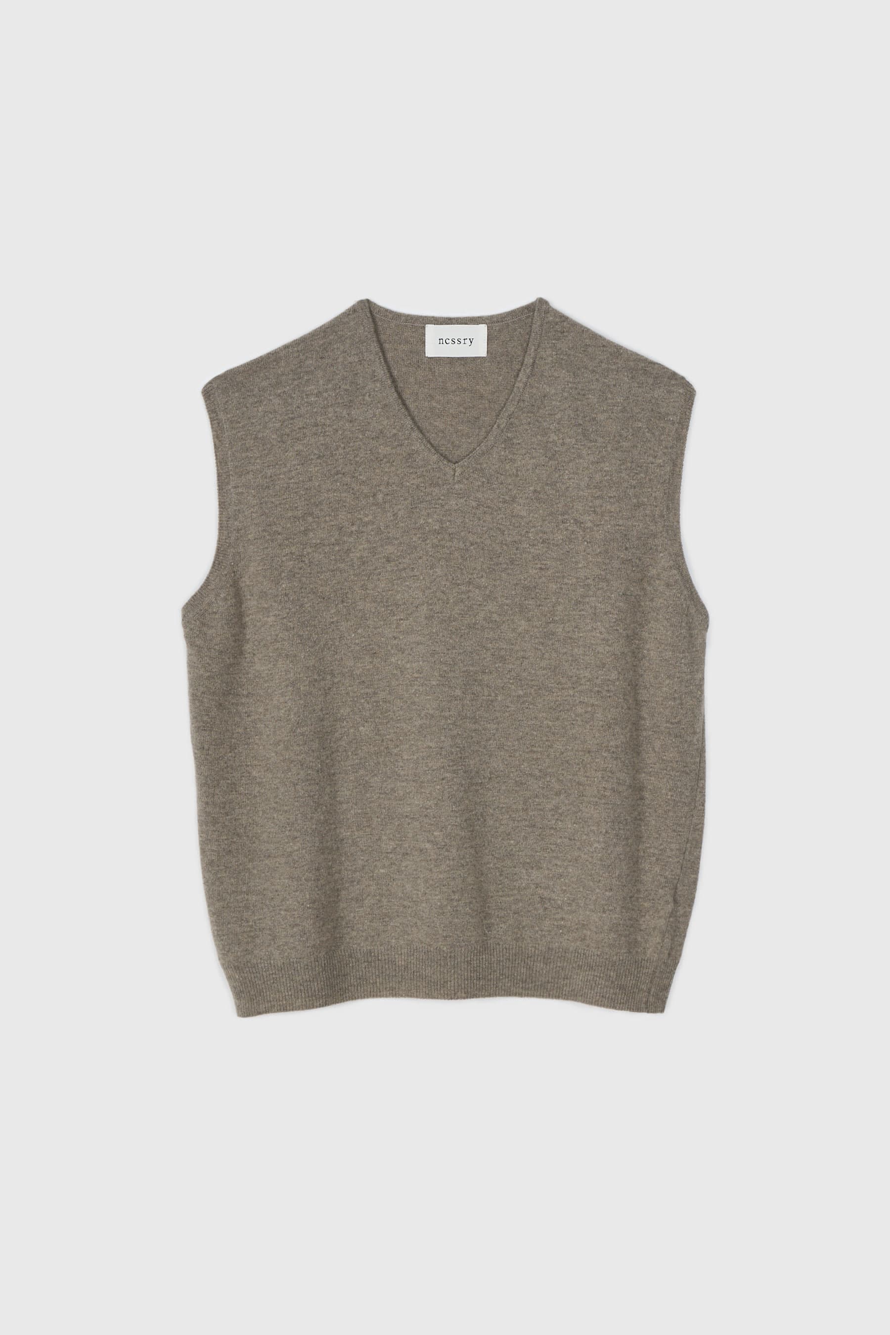 Wool V-Neck Kint Vest (Melange Brown)