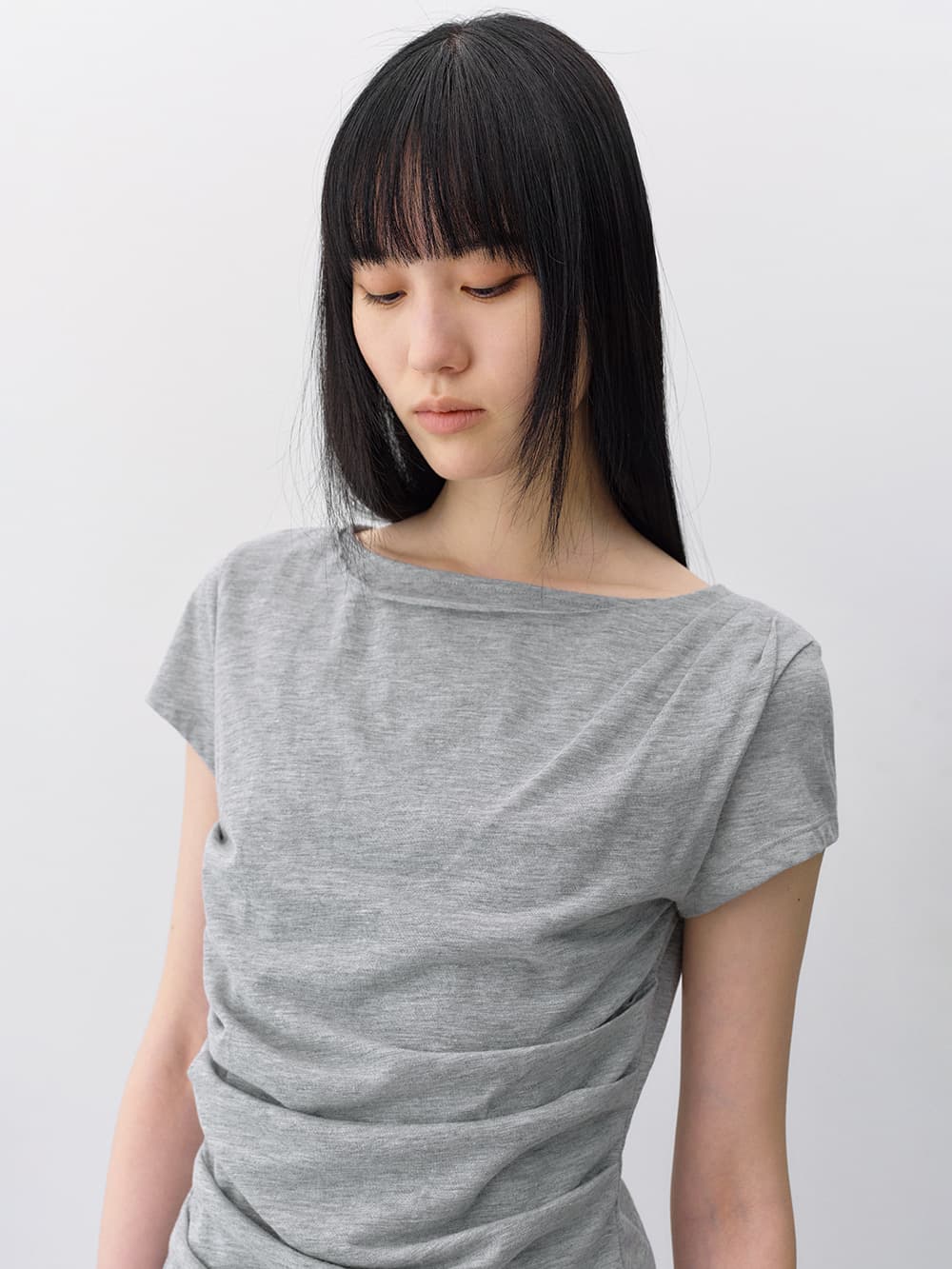 드레이핑 보트넥 티셔츠 MELANGE GREY