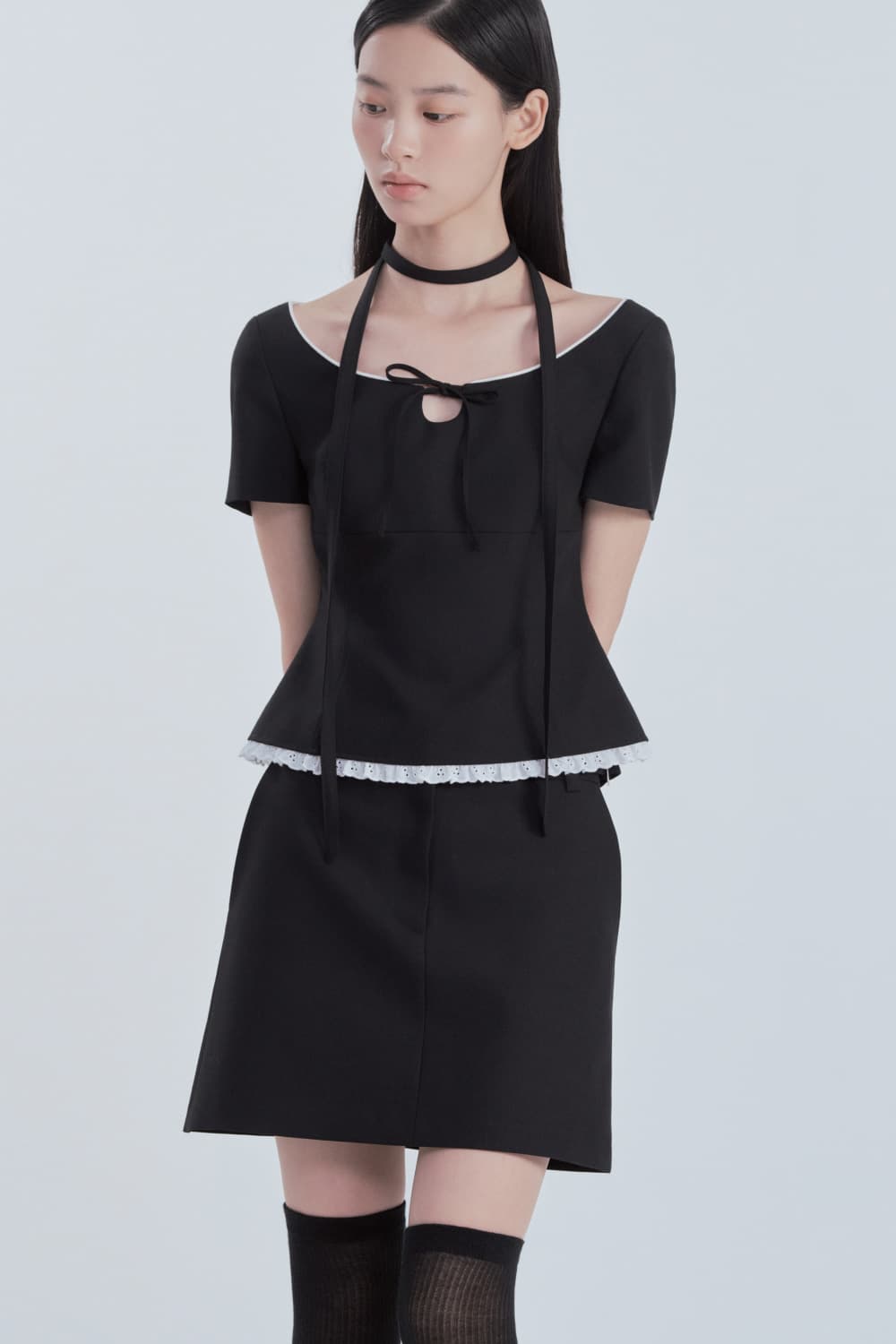 Eileen Laced Suit Blouse Top - Black