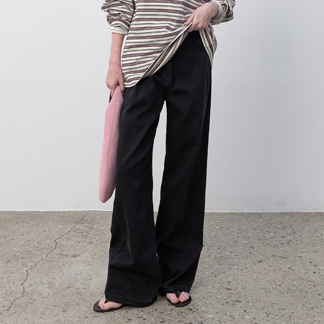 (PT-5741)WASHING CURVED COLOR DENIM PANTS