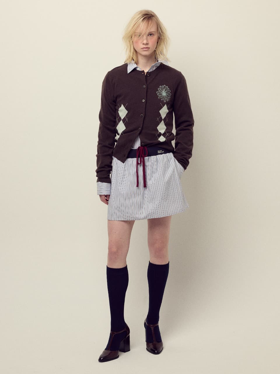 COTTON MINI SKIRT STRIPE CONTRAST WAISTBAND_BLUE