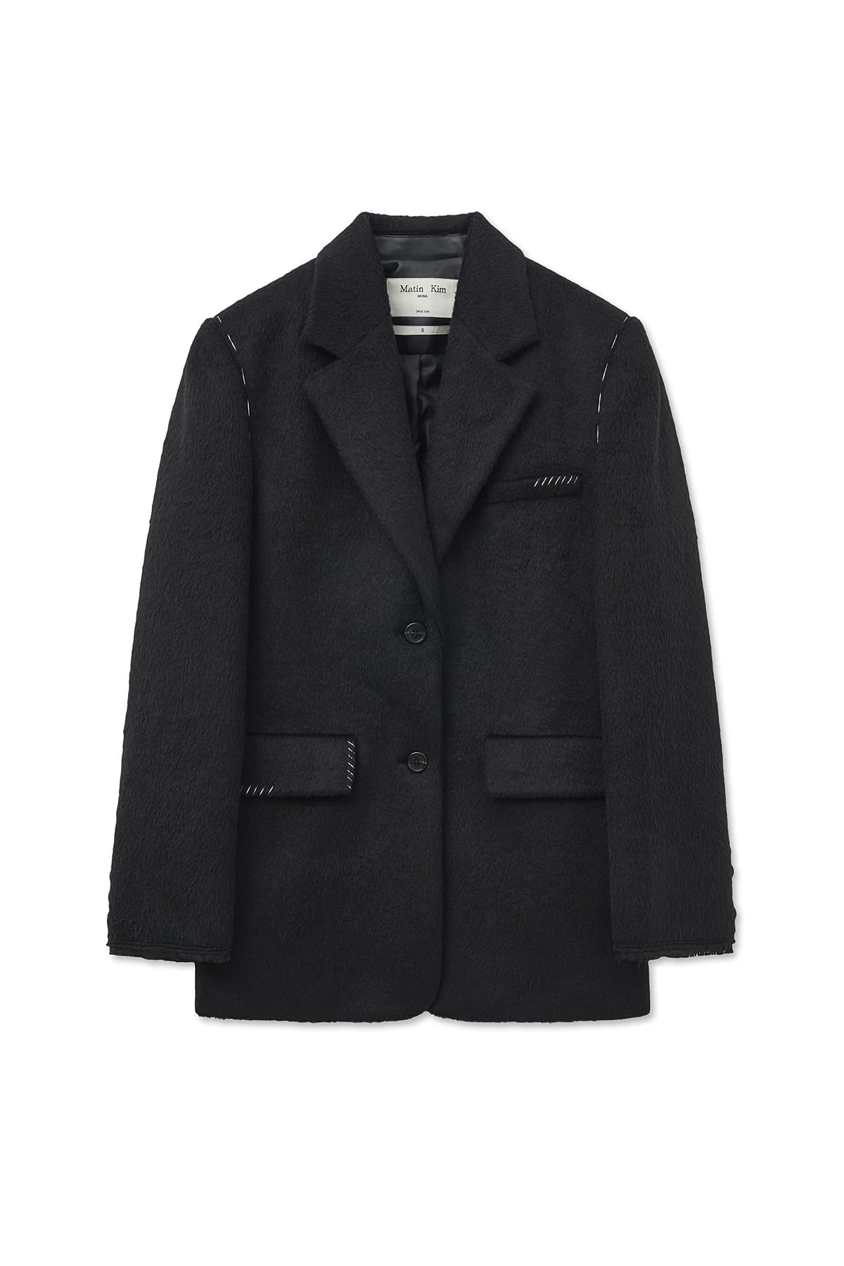 HAIRY OVERFIT STITCH SINGLE JACKET IN BLACK