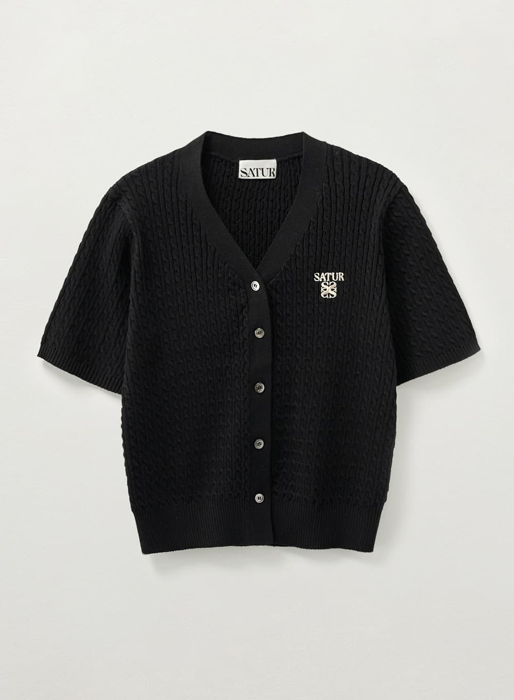 (W) Cable Knit Half Cardigan - Black