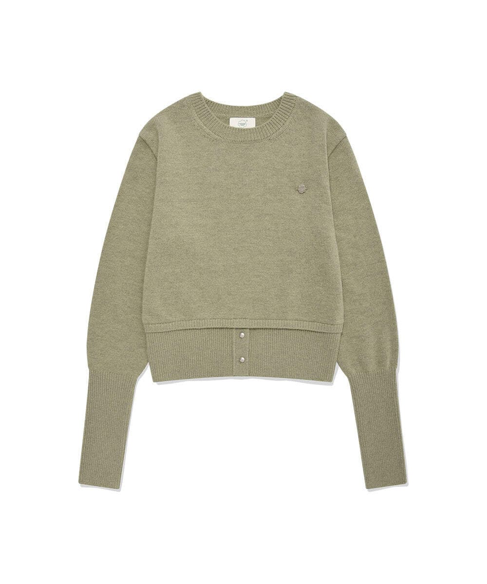 우먼 햄 오픈 디테일 니트 Sage Green