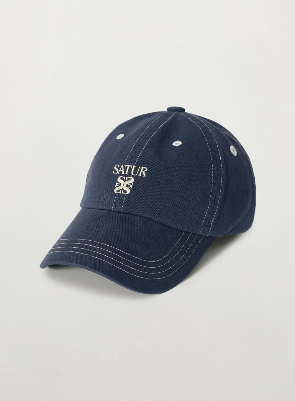 Contrast Color Stitch Dyed Ball Cap - Navy