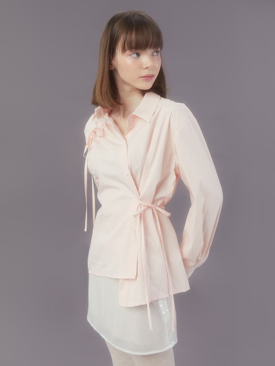 RIBBON DRAW SHIRT (LIGHT PINK)