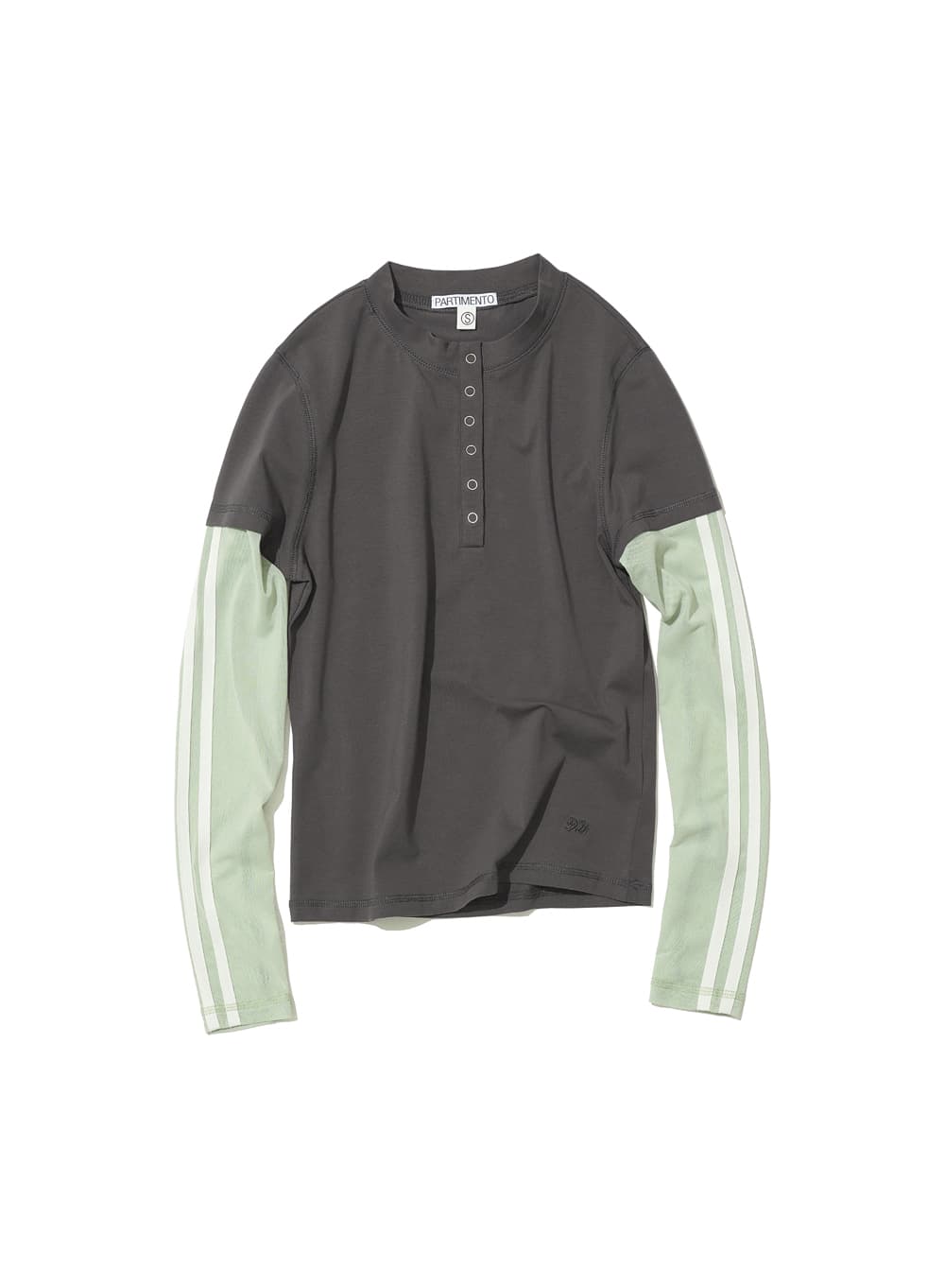 ALL-IN-ONE LAYERED HENLEY LONG SLEEVE TEE_CHARCOAL