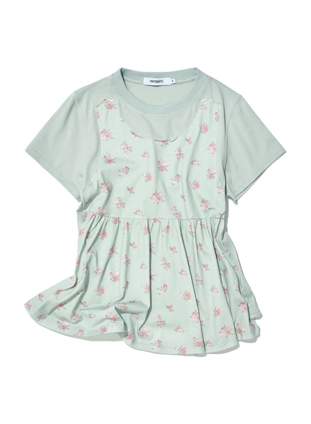 OVERLAY PEPLUM SHORT SLEEVE TEE_MINT FLORAL