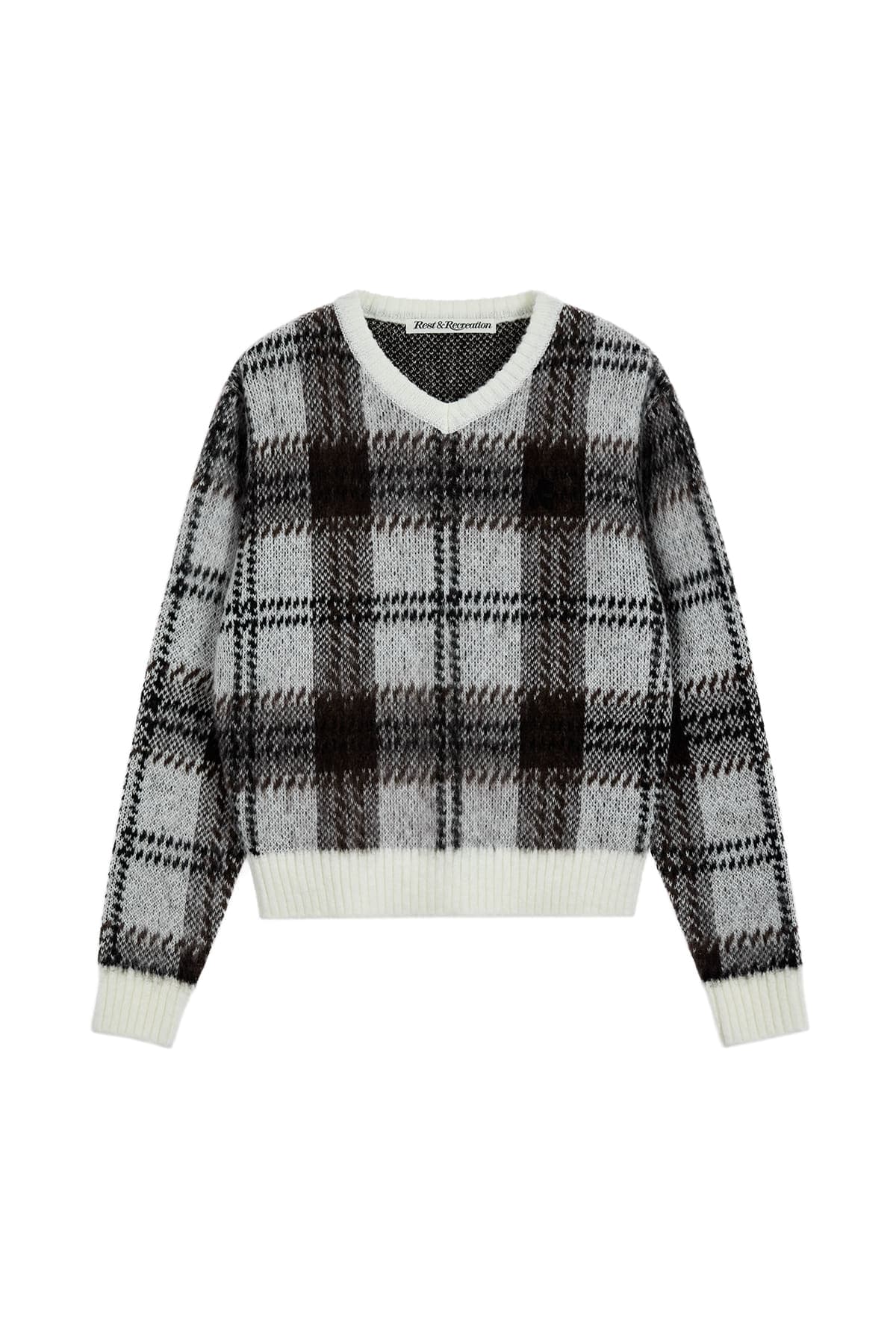 CHECK PATTERN HAIRY SWEATER - IVORY