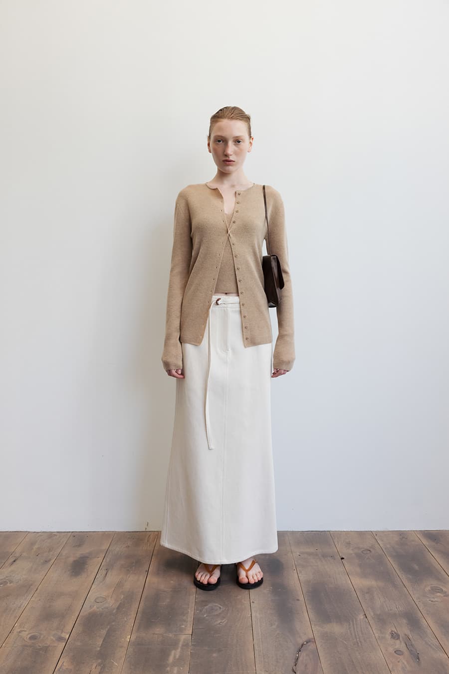 TESSA BELTED SKIRT in COTTON [ECRU]