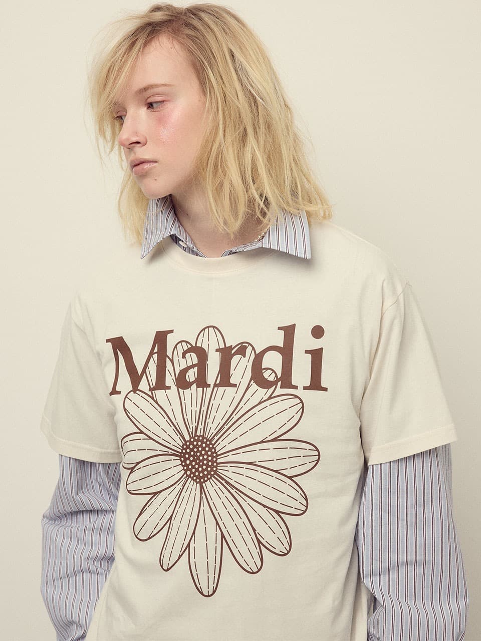 TSHIRT FLOWERMARDI_CREAM BROWN