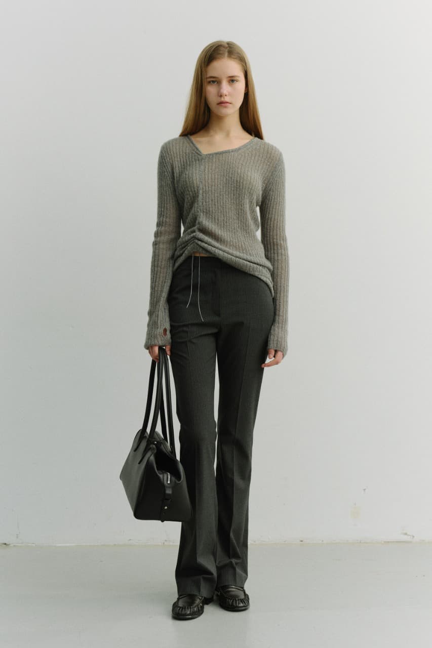 SEMI BOOT-CUT SLIM SLACKS CHARCOAL STRIPE_UDPA6A201CG