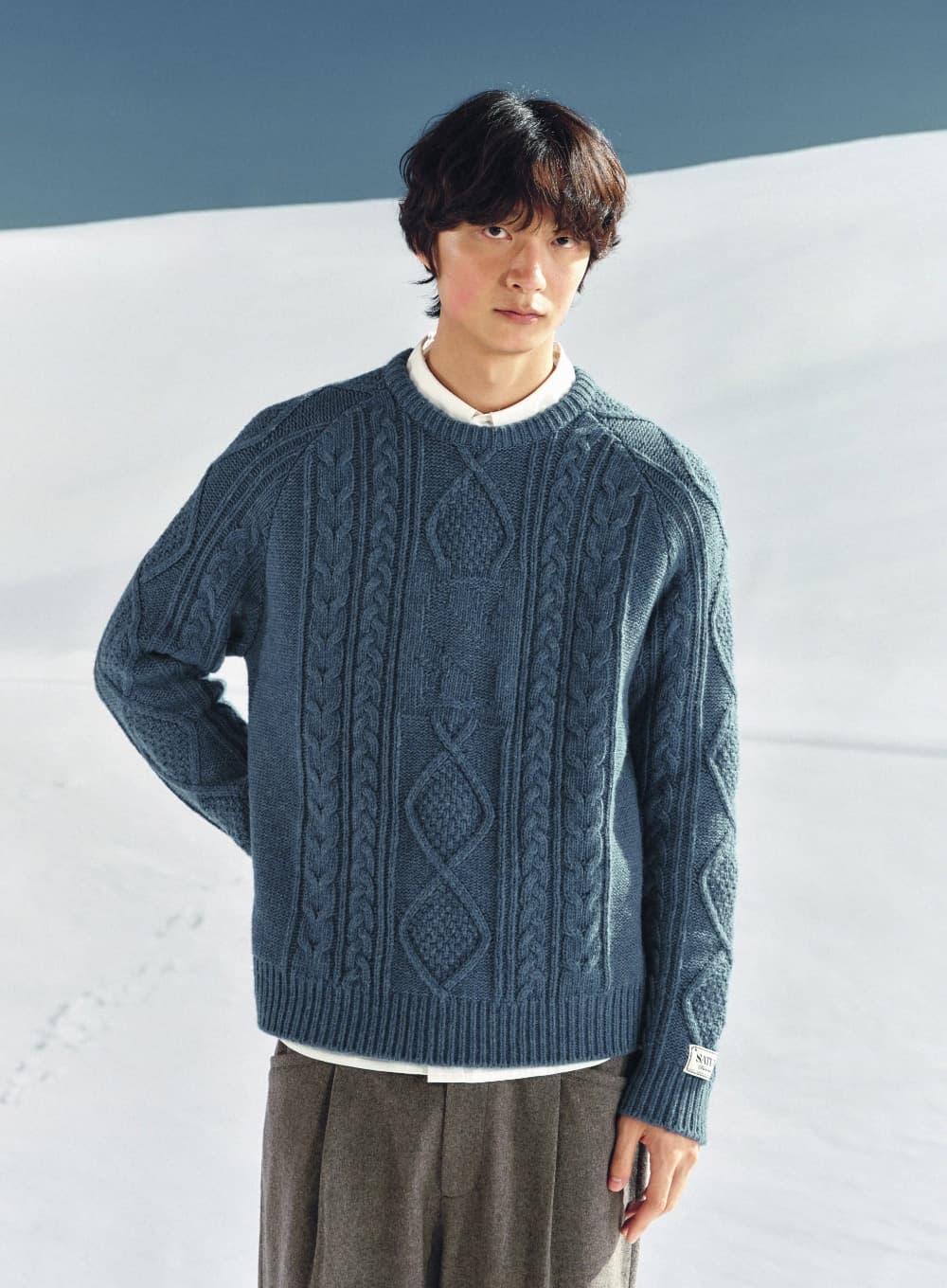 Big Cable Fisherman Pullover Knit - Blue