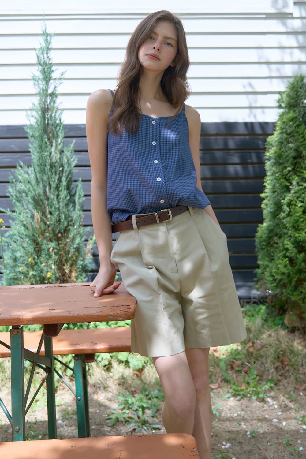 Two-way banding sleeveless vest Blue/CHK [N6MBL05]