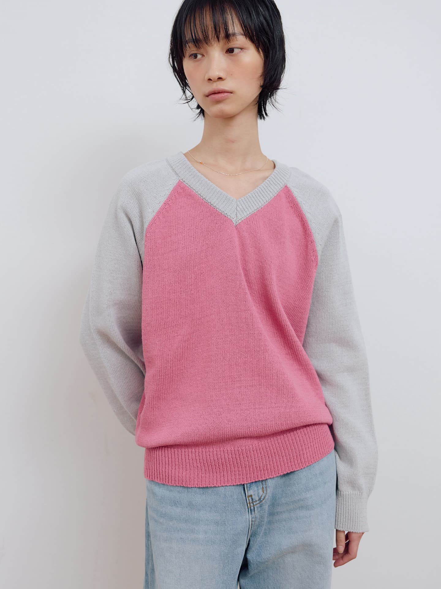 V-NECK FULL OVER KNIT_PINK