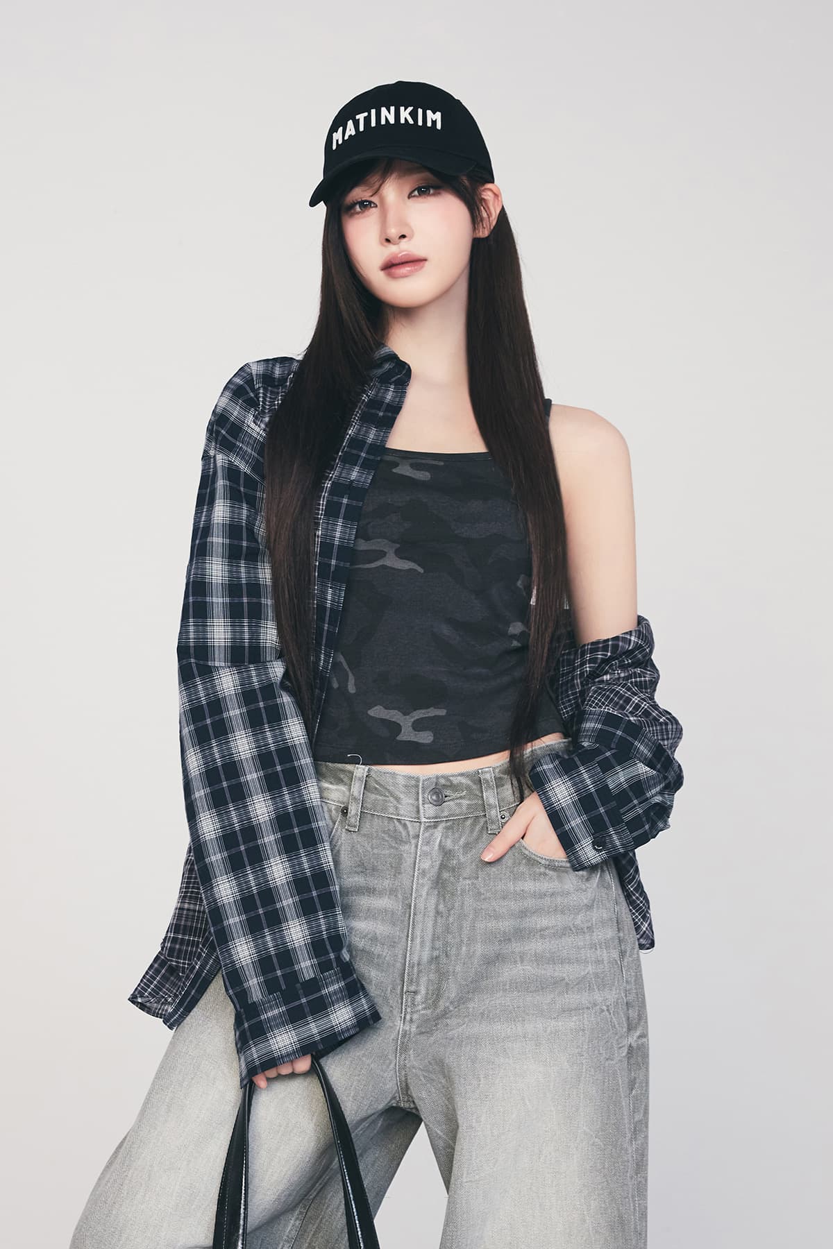 MIXED CHECK OVER FIT SHIRT IN NAVY