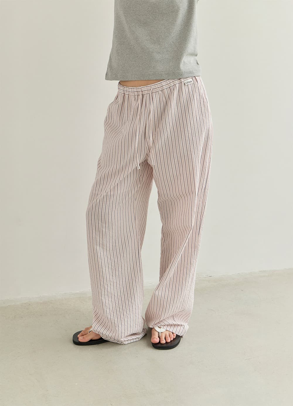 Light Washed Stripe Pants - Pink Stripe