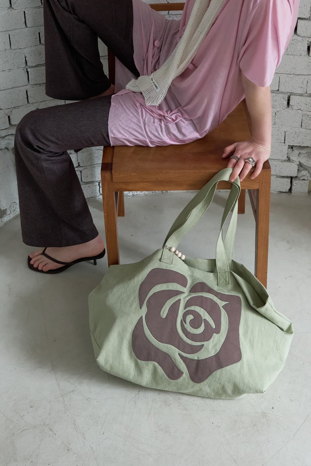 ROSE PATCH ECO BAG_GREEN
