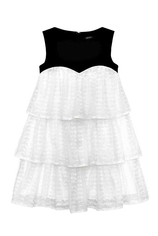 Tiered Lace Contrast Dress (White)