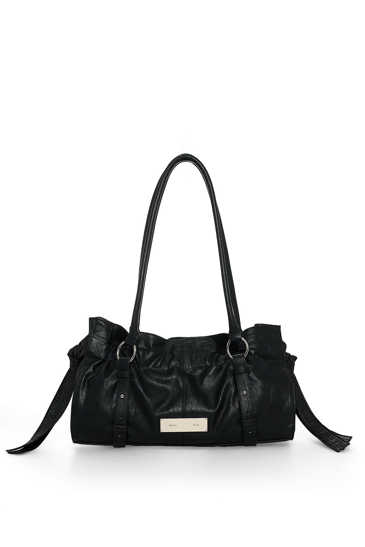 SHIRRING TIE BUCKLE SHOULDER BAG IN BLACK