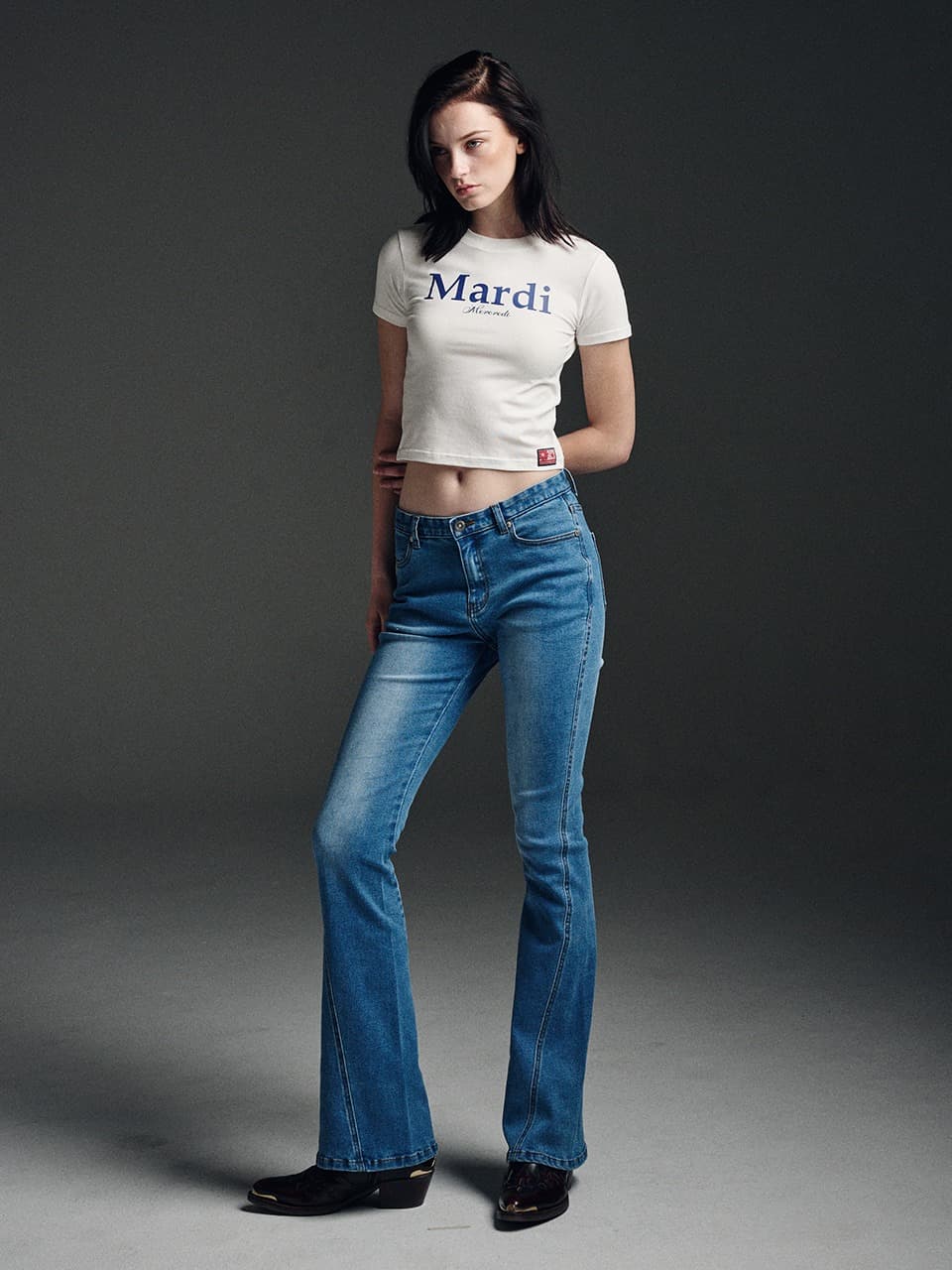 DENIM BOOTS CUT MID RISE PANTS_BLUE