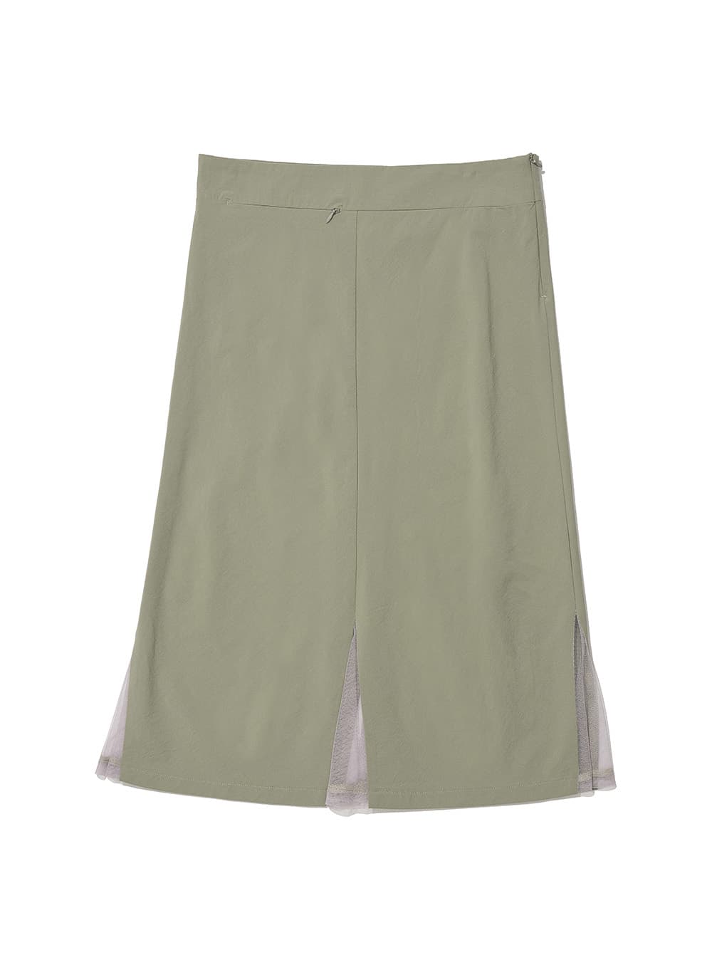 MESH LAYER GORED MIDI SKIRT_LIGHT KHAKI