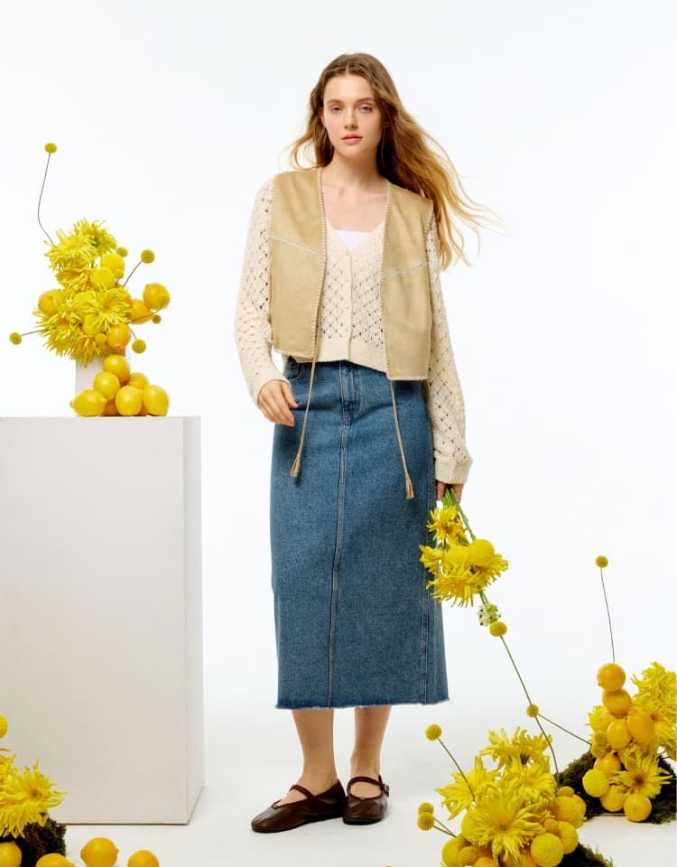 denim long skirt - medium blue