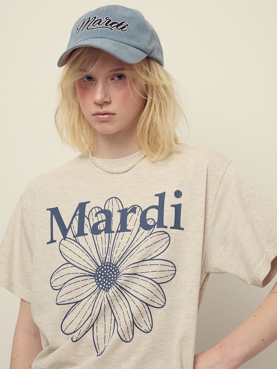 TSHIRT FLOWERMARDI_OATMEAL BLUE