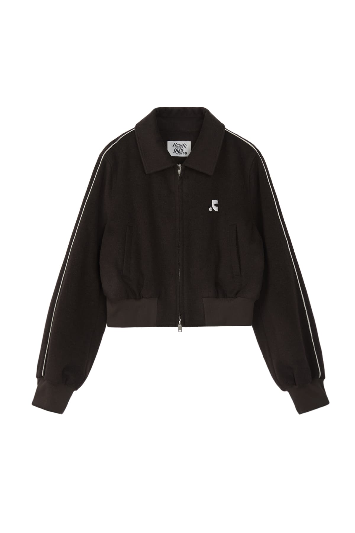 PIPING WOOL BOMBER JACKET - BROWN