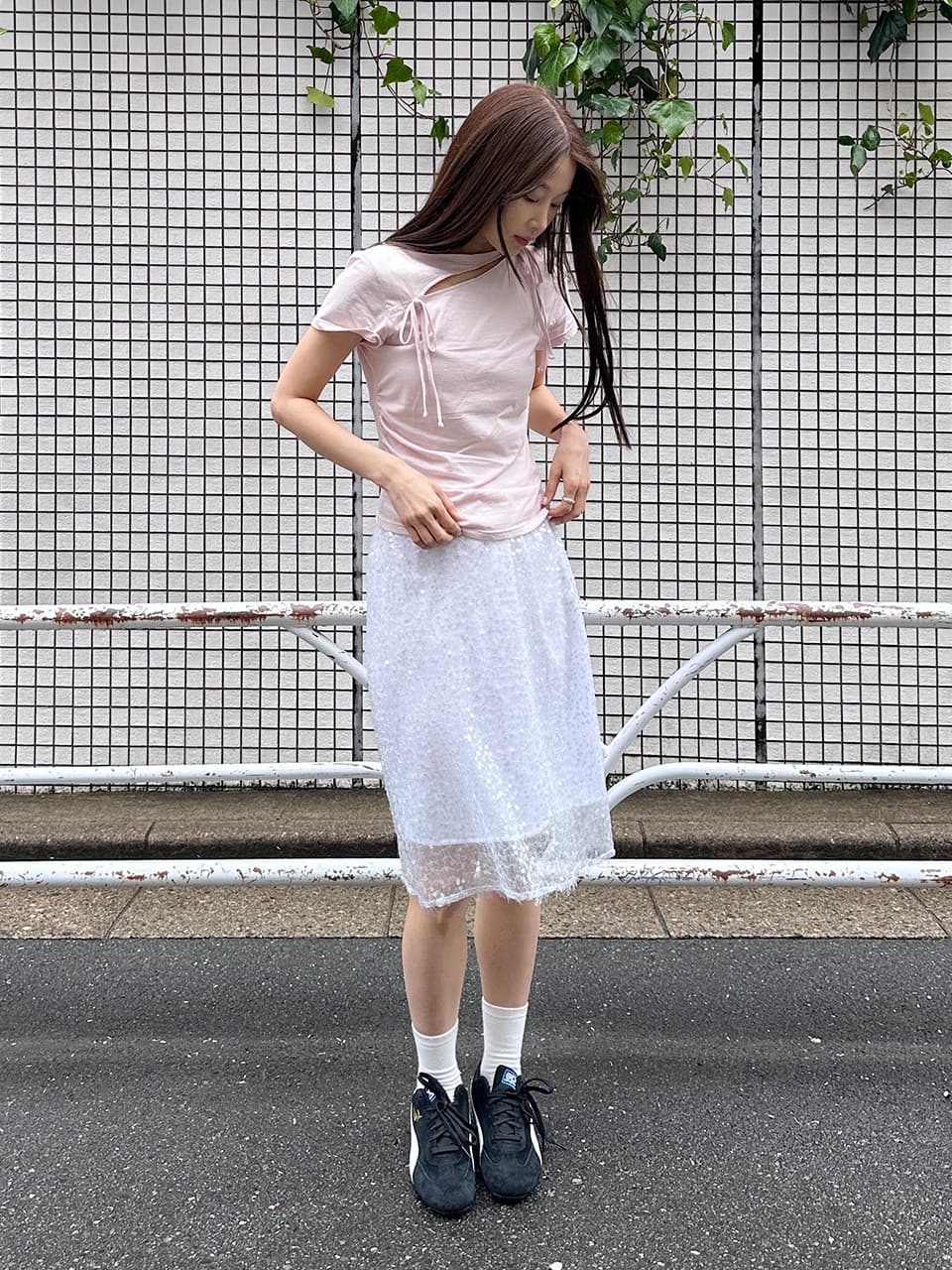SEQUINED LAYERED SKIRT (WHITE)