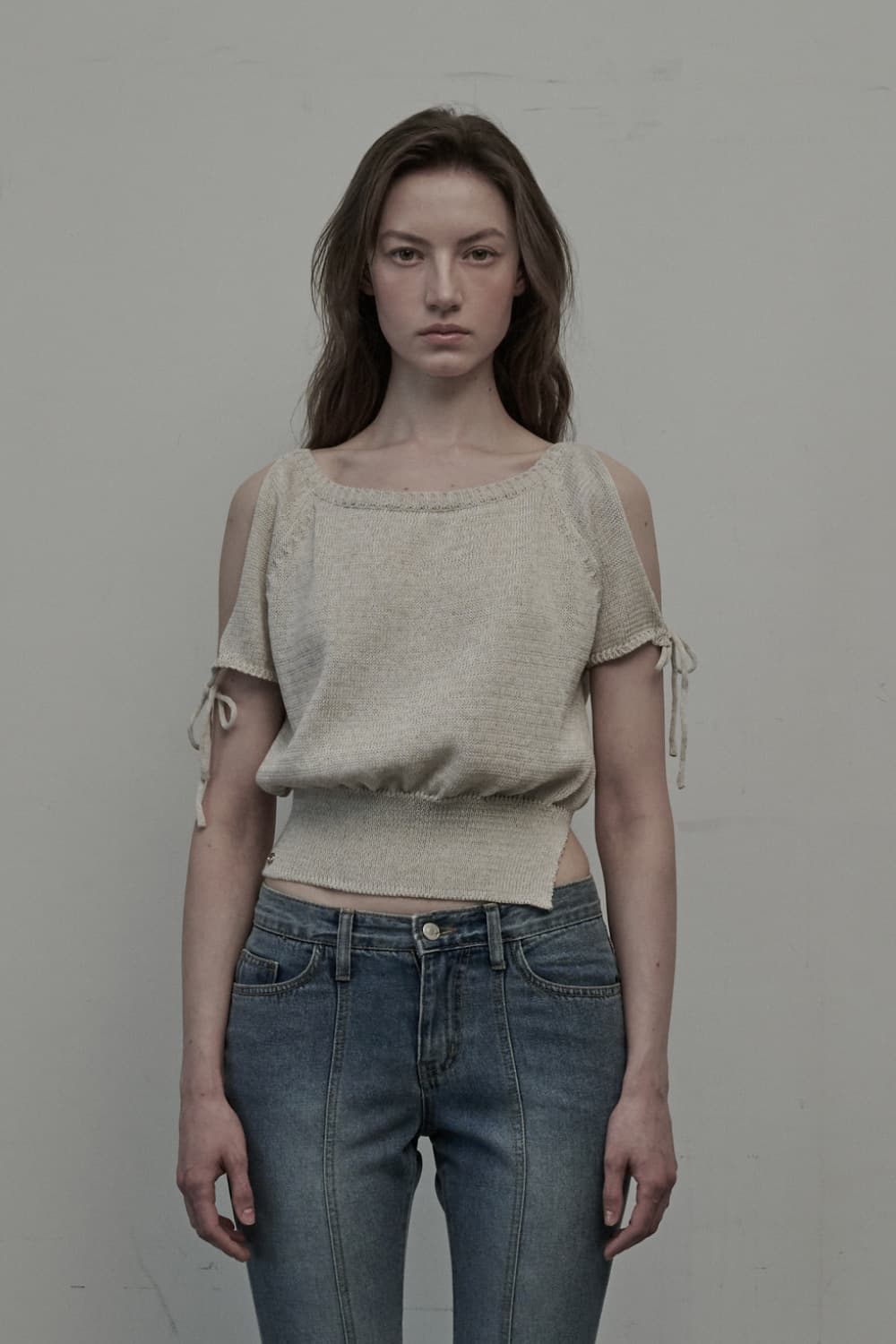 Ribbon Grace Knit Top - Beige
