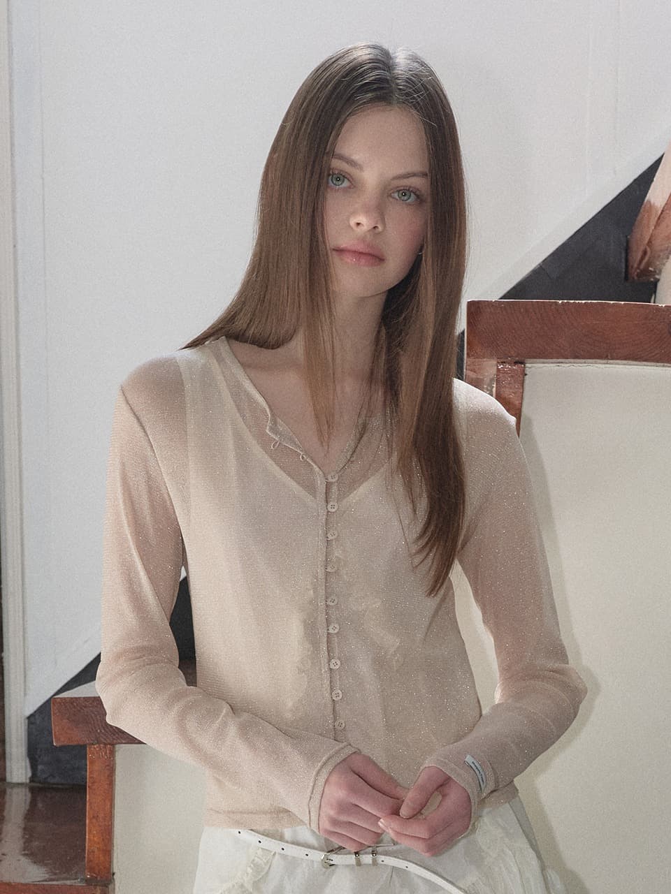 SHEER SLIM CARDIGAN (PEACH)