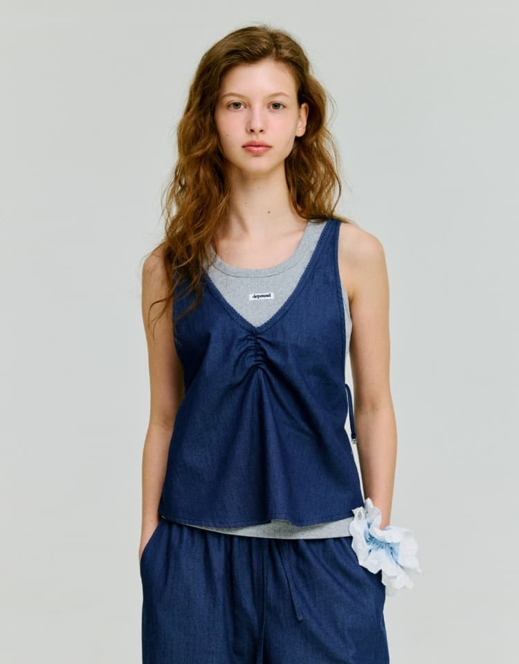 denim halter sleeveless blouse - navy