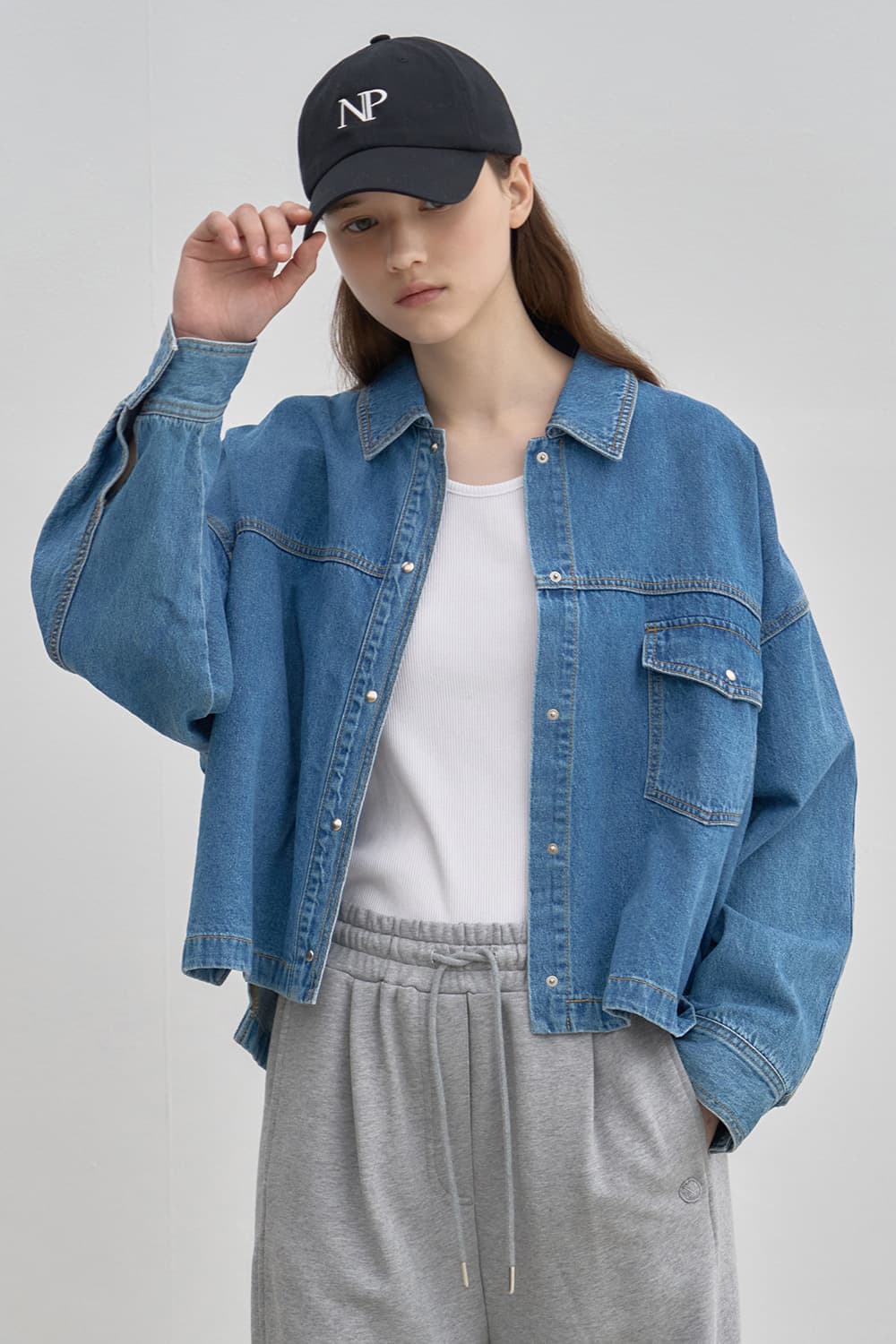 Denim crop shirt jacket Blue [N6SDN02]