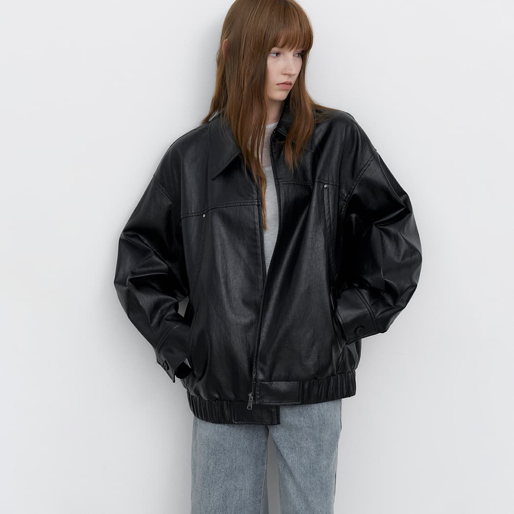 (JP-601)CRINCLE LEATHER OVERSIZED JUMPER