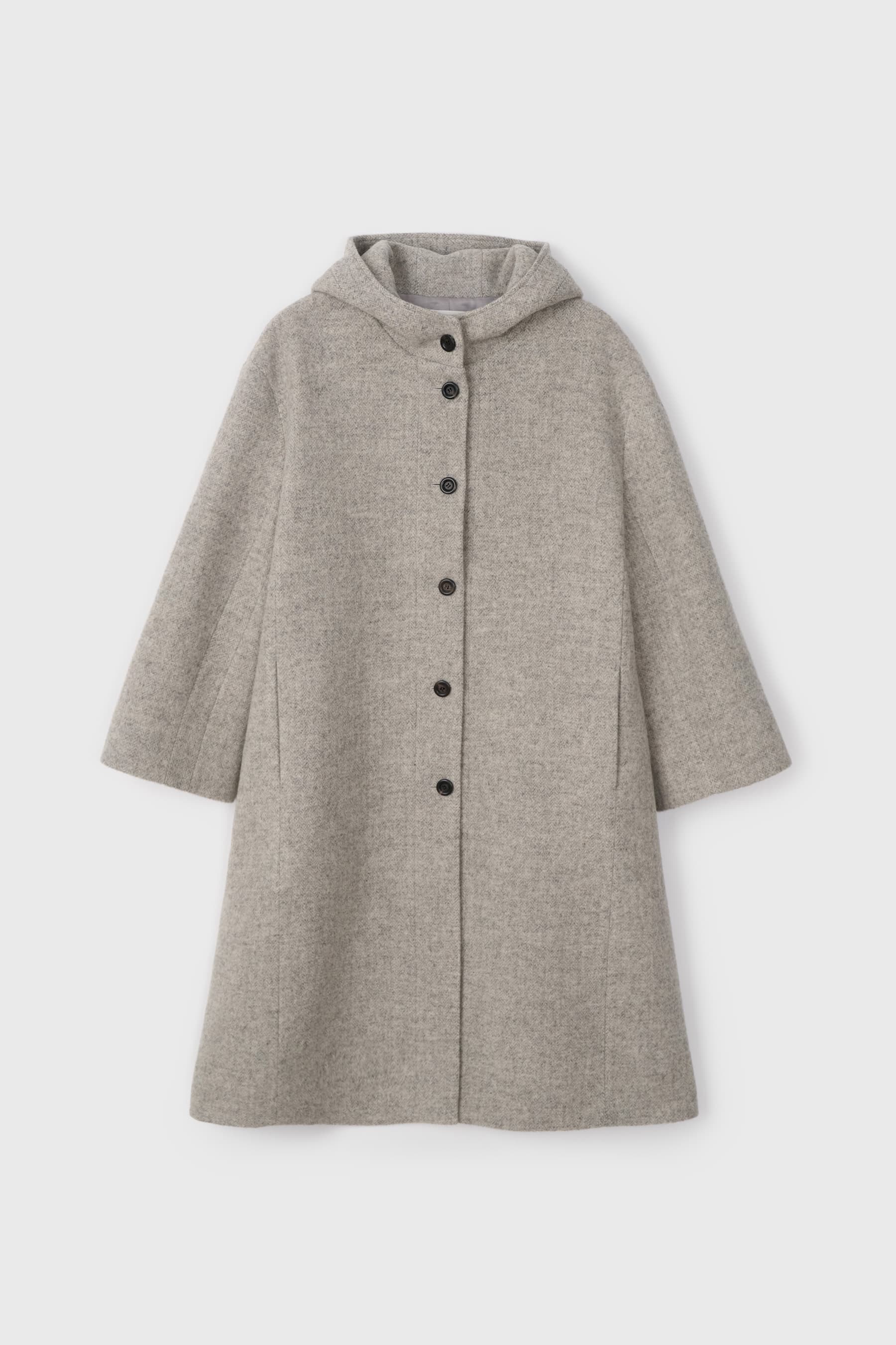 Herringbone Hoodie Coat (Melange Beige)
