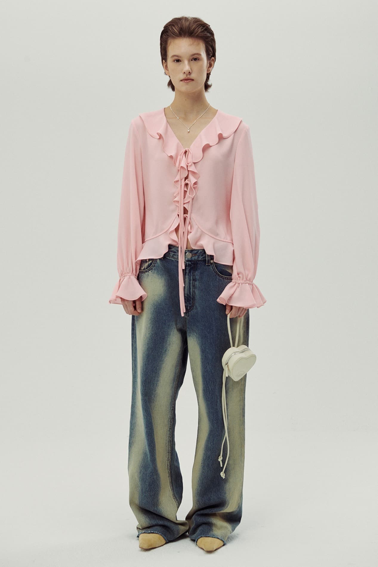 Chiffon Ruffle Blouse (Light pink)
