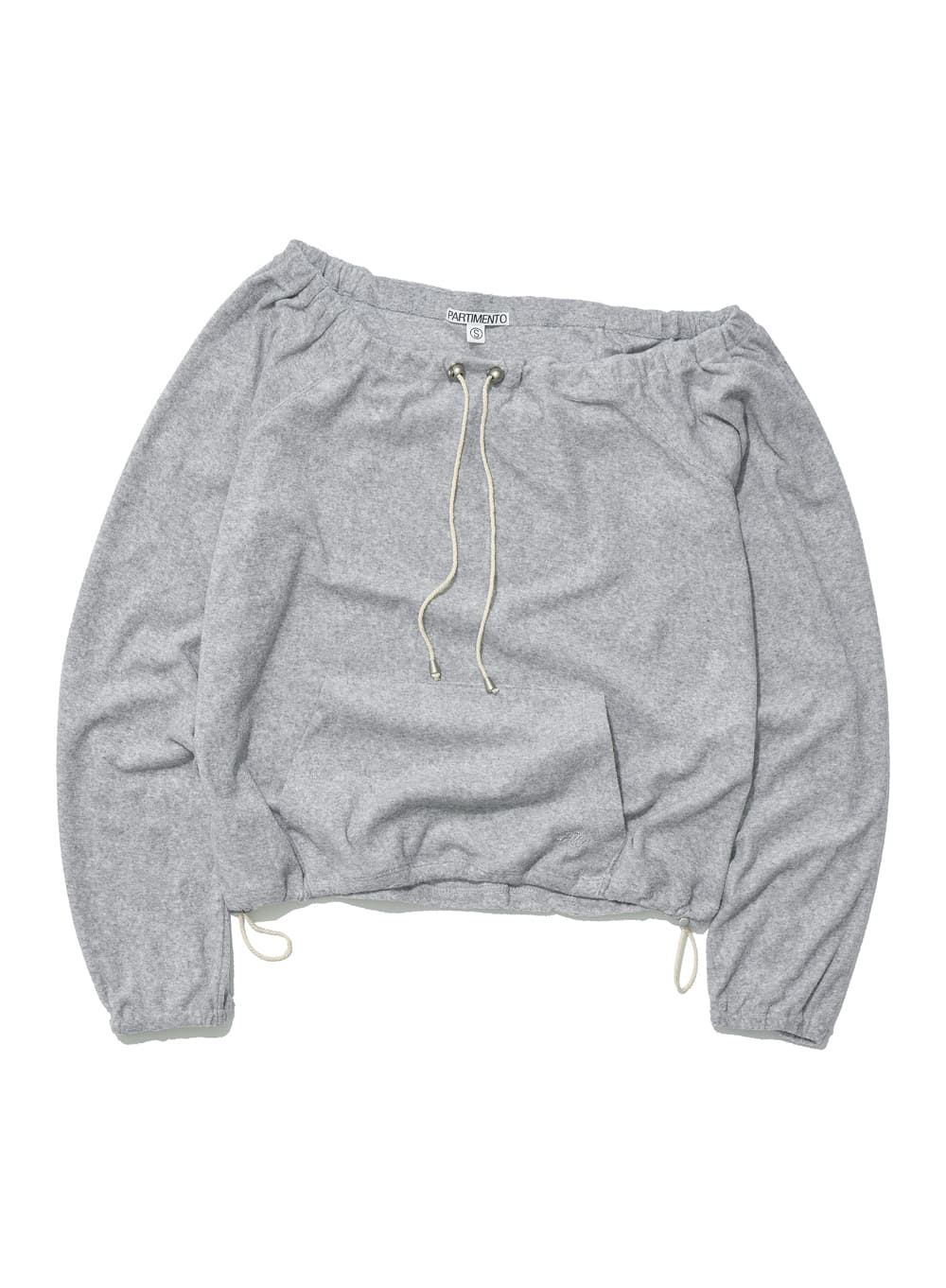 TERRY DRAWSTRING OFF-SHOULDER TOP_MELANGE