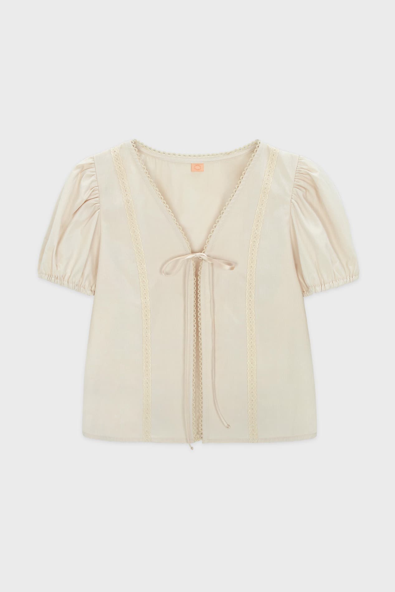 Ribbon Tie Eyelet Blouse (Beige)