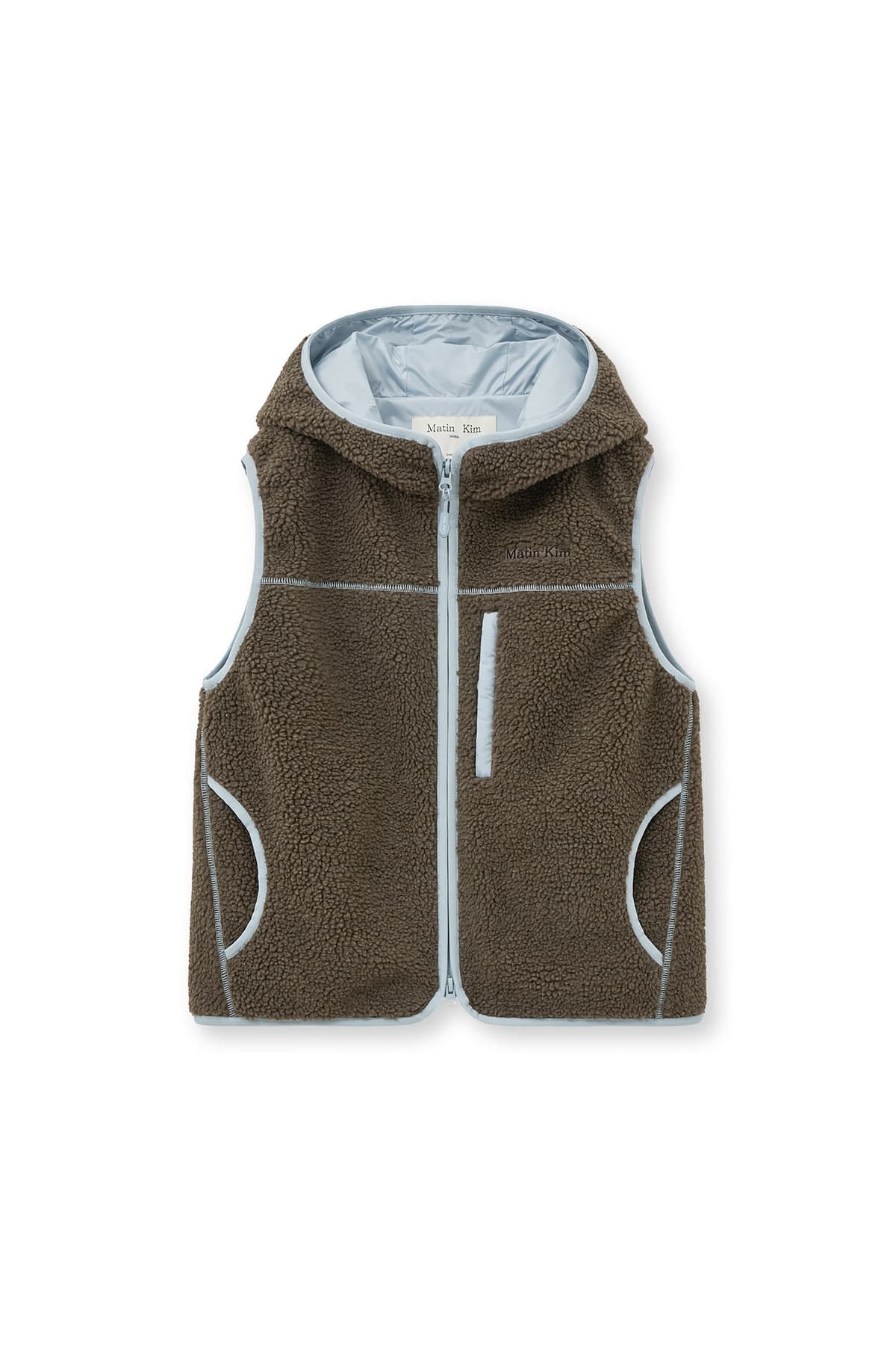 FLEECE HOODY VEST IN DARK BROWN