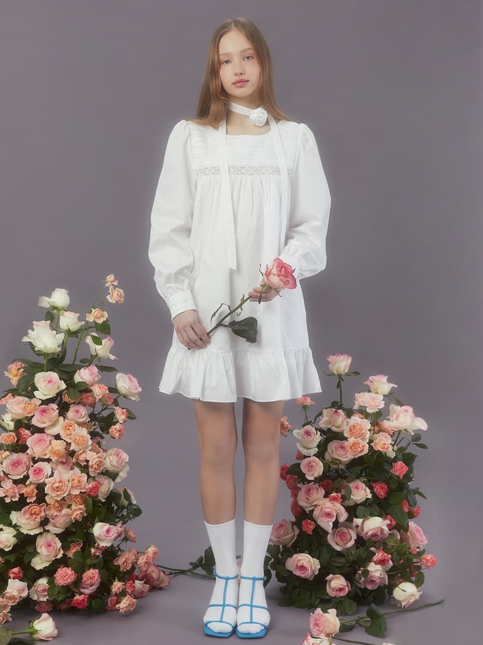 ROSY SCARF ONE-PIECE (WHITE)