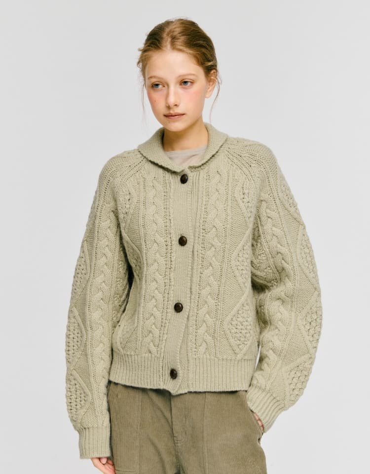 fisherman cable cardigan - light khaki