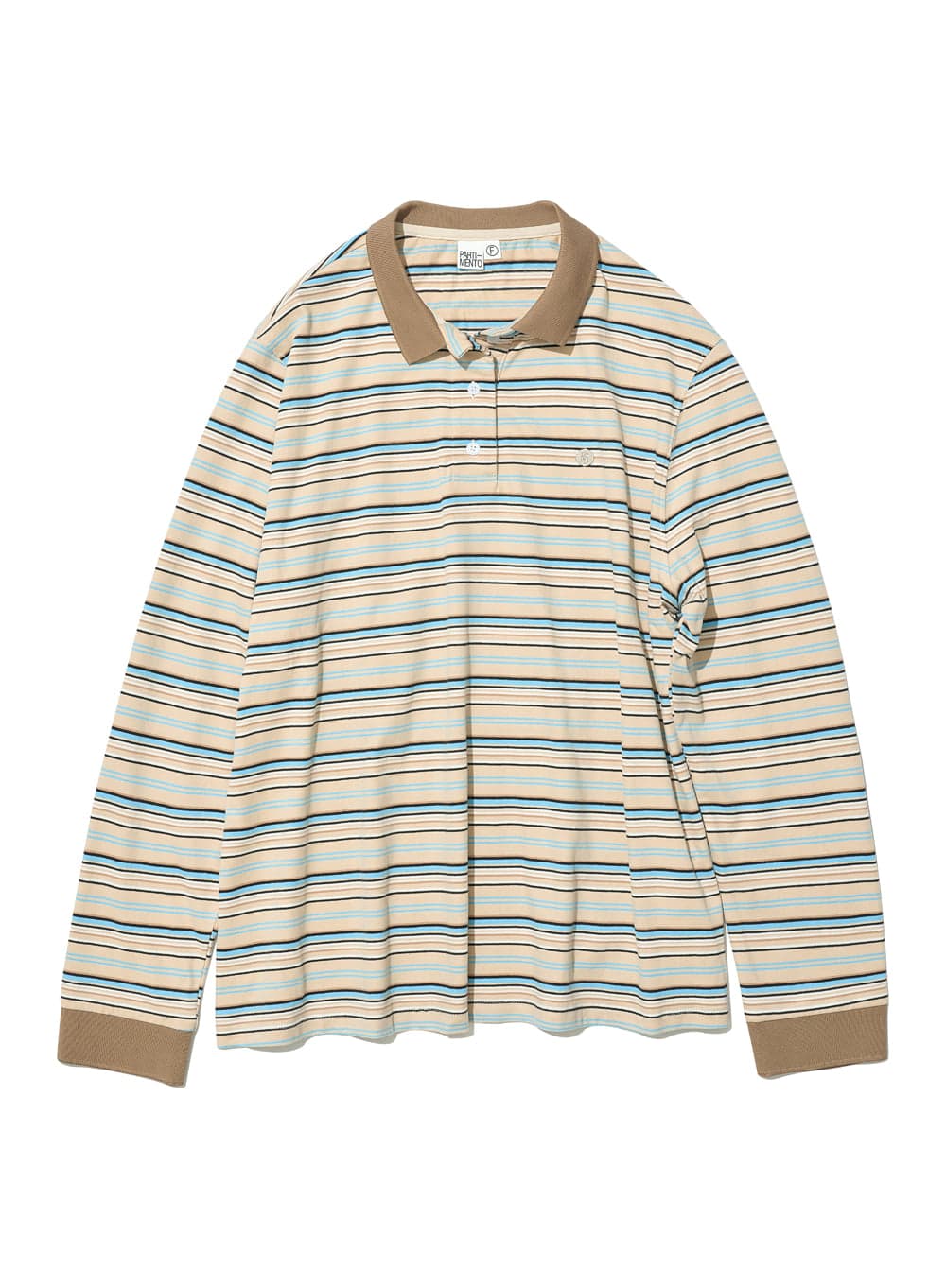 STRIPE LONG SLEEVE POLO TEE_BEIGE
